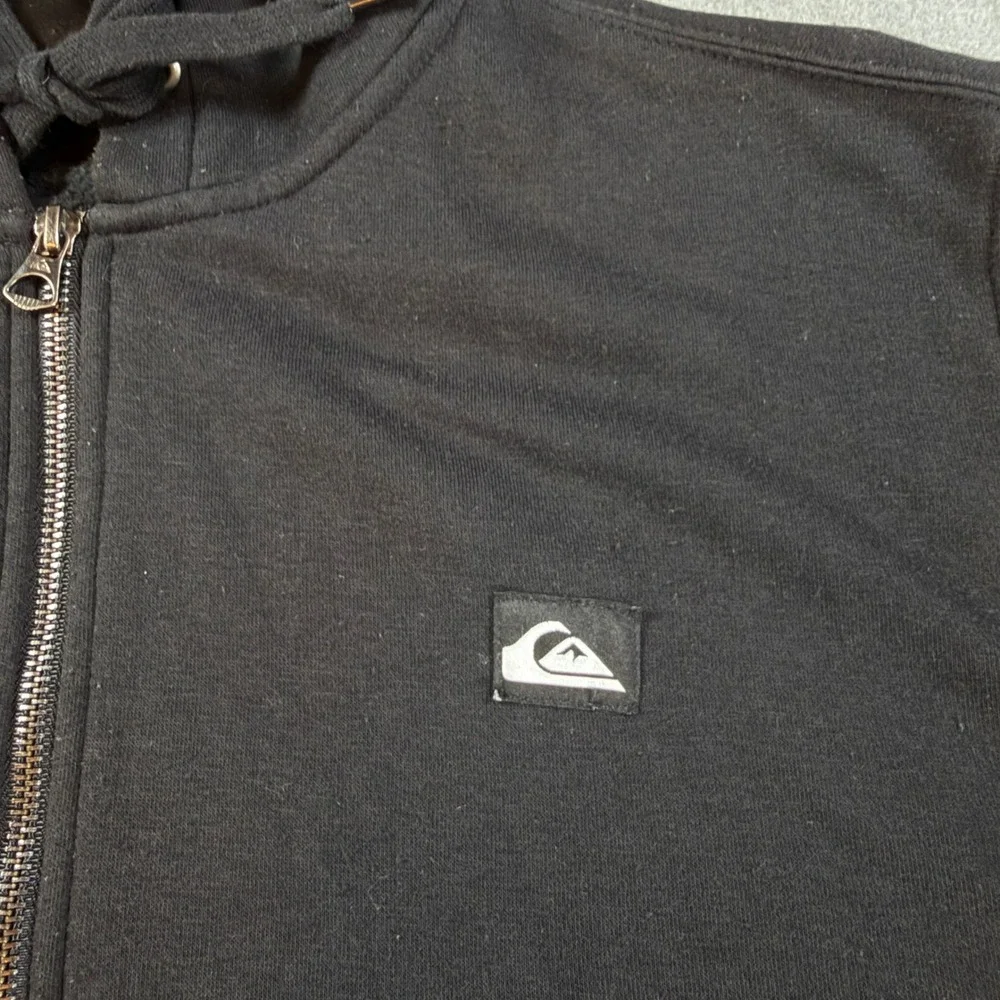 Quiksilver Mens Full Zip‎ Hoodie Black Fleece Logo Sweatshirt Large